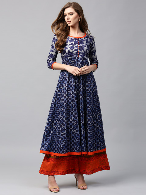 

Libas Women Blue & White Printed Anarkali Kurta