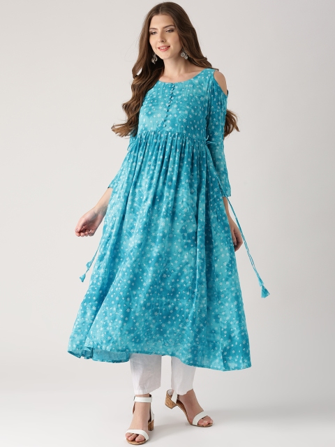 

Libas Women Turquoise Blue & Navy Blue Printed Anarkali Kurta