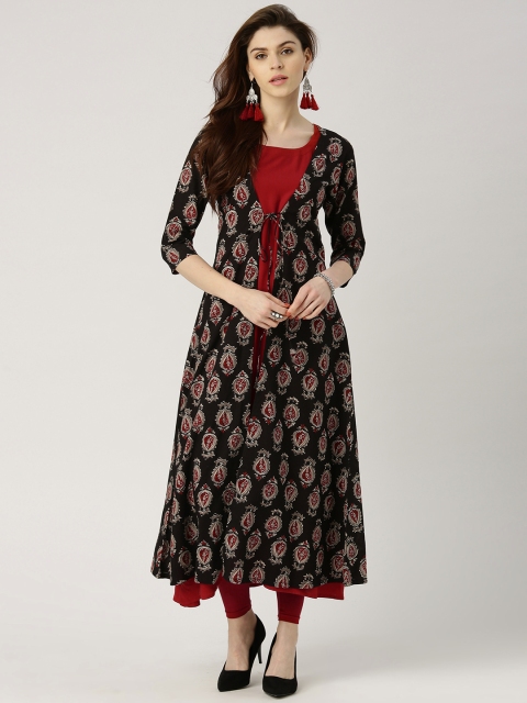 

Libas Women Black & Maroon Printed A-Line Kurta