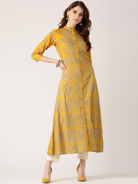 

Libas Women Yellow Printed A-Line Kurta