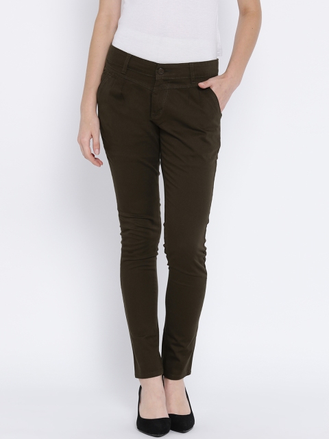 

Fashion Cult Women Olive Green Slim Fit Solid Chinos