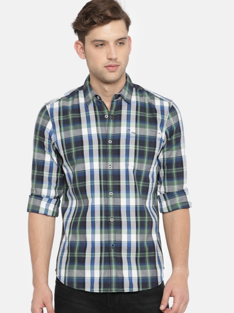

Lee Men Green & White Slim Fit Checked Casual Shirt