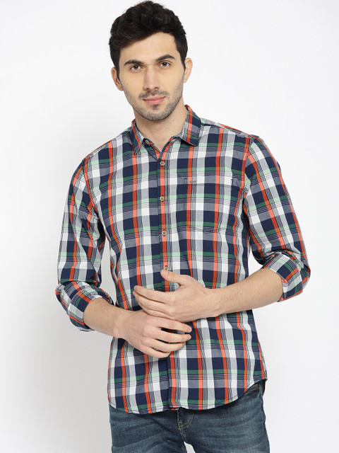

Lee Men Navy Blue & White Slim Fit Checked Casual Shirt