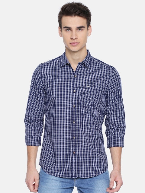 

Lee Men Navy & White Slim Fit Checked Casual Shirt, Navy blue