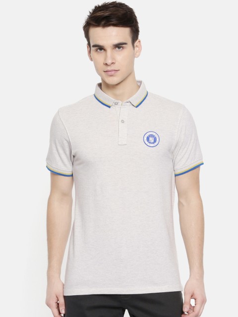 

Lee Men Grey Melange Solid Polo Collar T-shirt