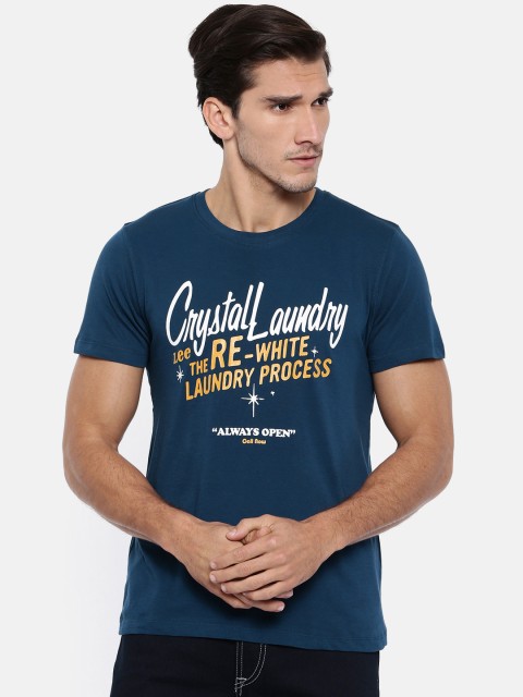 

Lee Men Navy Blue Printed Round Neck Slim Fit T-shirt