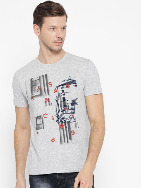

Lee Men Grey Melange Printed Round Neck T-shirt