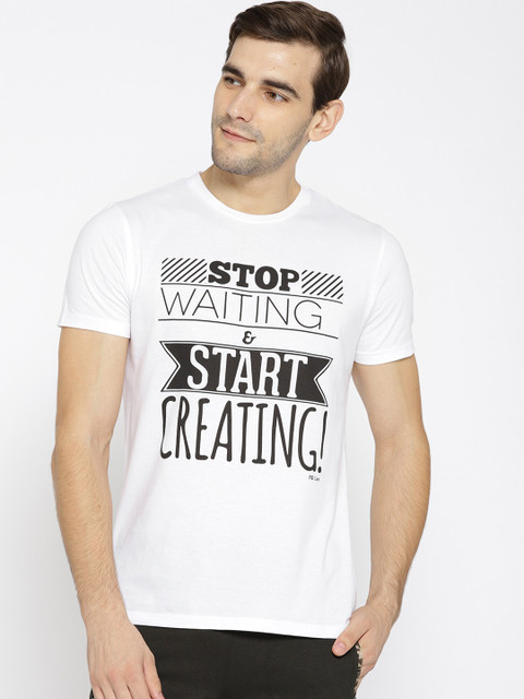 

Lee Men White & Black Printed Round Neck T-shirt