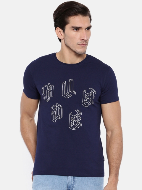 

Lee Men Navy Printed Slim Fit Round Neck T-shirt, Navy blue