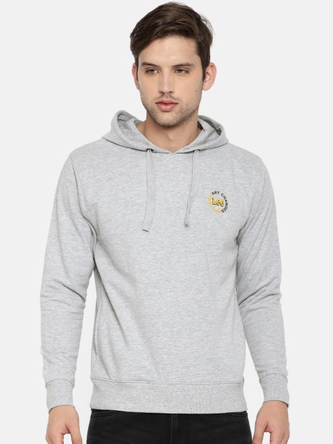 

Lee Men Grey Melange Solid Hooded Sweatshirt