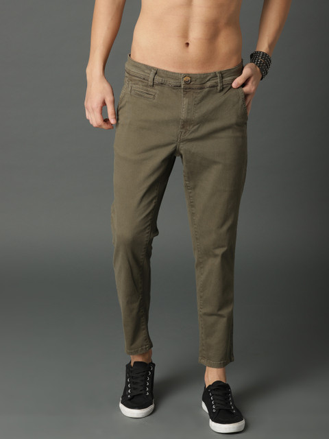 

Roadster Men Olive Green Regular Fit Solid Chinos