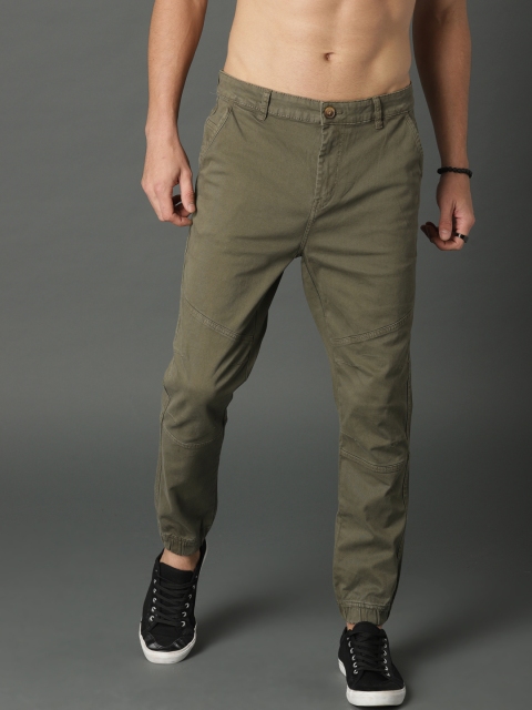 

Roadster Men Olive Green Regular Fit Solid Chinos