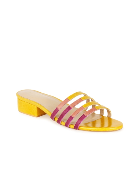 

OCEEDEE Women Yellow Colourblocked Leather Open Toe Flats