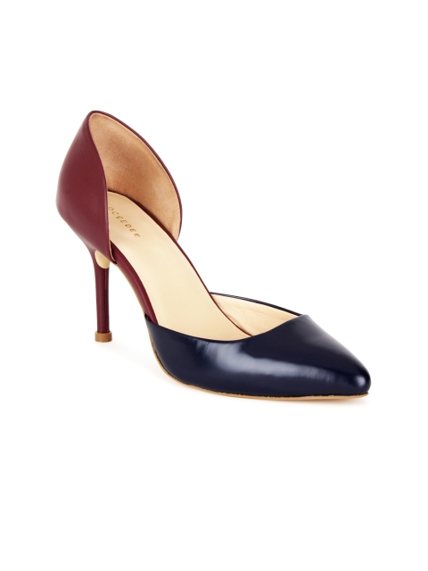 

OCEEDEE Women Navy Blue & Maroon Leather Colourblocked Pumps