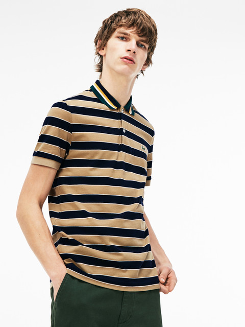 

Lacoste Men Brown & Blue Regular Fit Striped Polo
