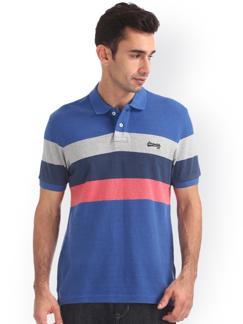 

Aeropostale Men Blue Striped Polo Collar T-shirt