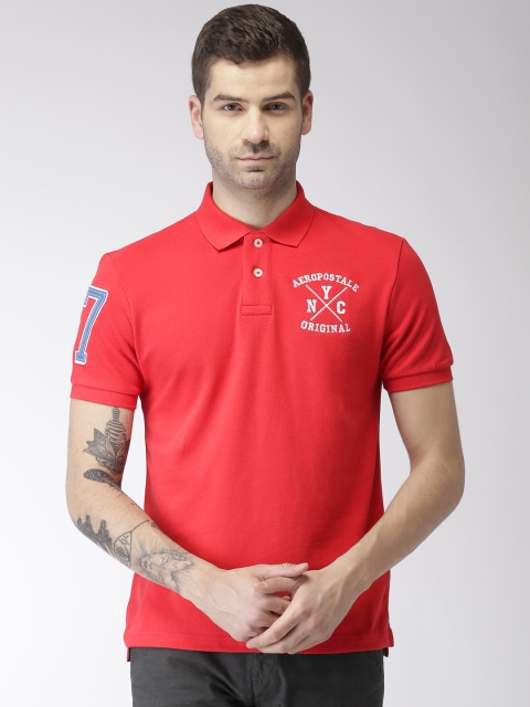 

Aeropostale Men Red Solid Polo Collar T-shirt