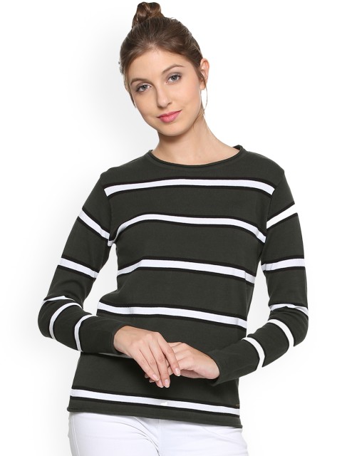 

People Women Charcoal Grey & White Striped Top