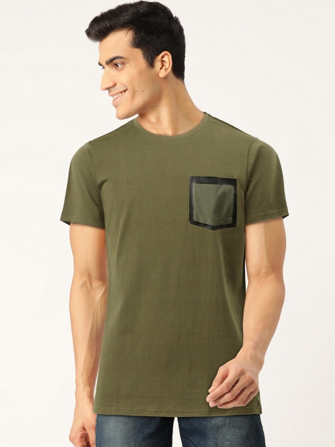 

SKULT by Shahid Kapoor Men Olive Green Solid Round Neck T-shirt with Pocket