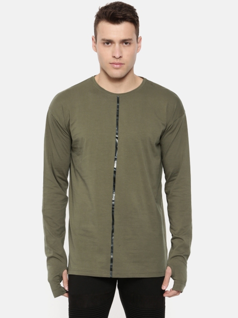 

SKULT by Shahid Kapoor Men Olive Green Solid Round Neck T-shirt