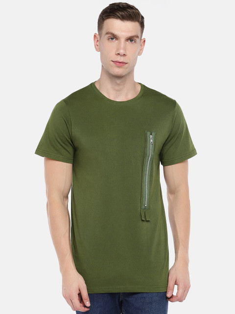 

SKULT by Shahid Kapoor Men Olive Green Solid Round Neck T-shirt