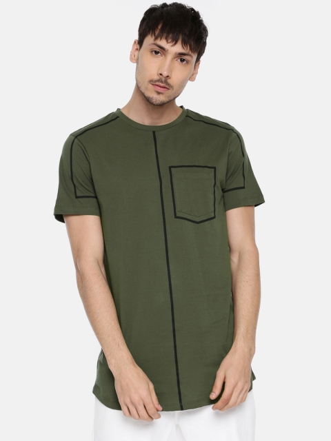 

SKULT by Shahid Kapoor Men Olive Green Solid Round Neck T-shirt