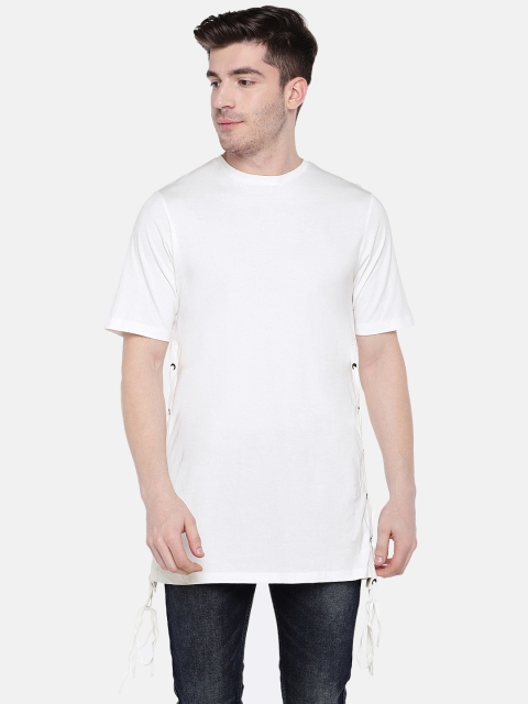 

SKULT by Shahid Kapoor Men White Solid Round Neck Longline T-shirt