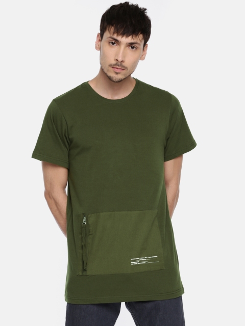 

SKULT by Shahid Kapoor Men Olive Green Solid Round Neck T-shirt