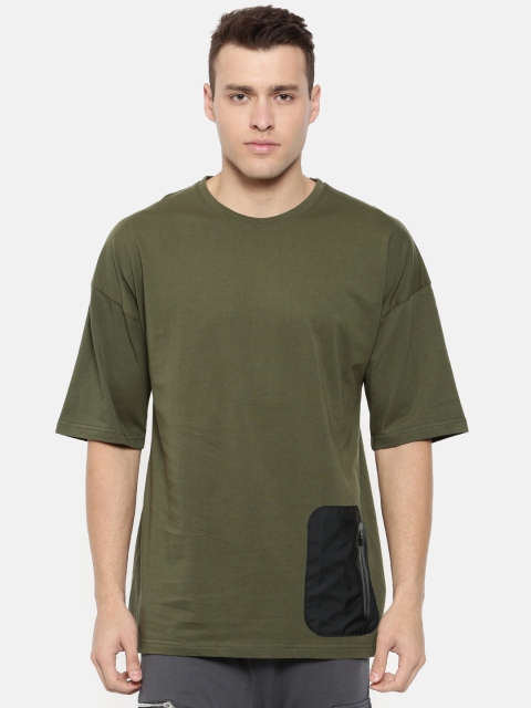 

SKULT by Shahid Kapoor Men Olive Green Solid Round Neck T-shirt