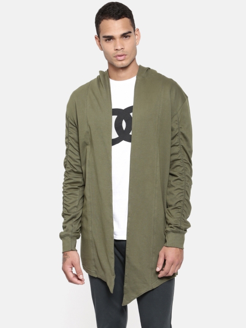 

SKULT by Shahid Kapoor Olive Green Solid Open Front Shrug