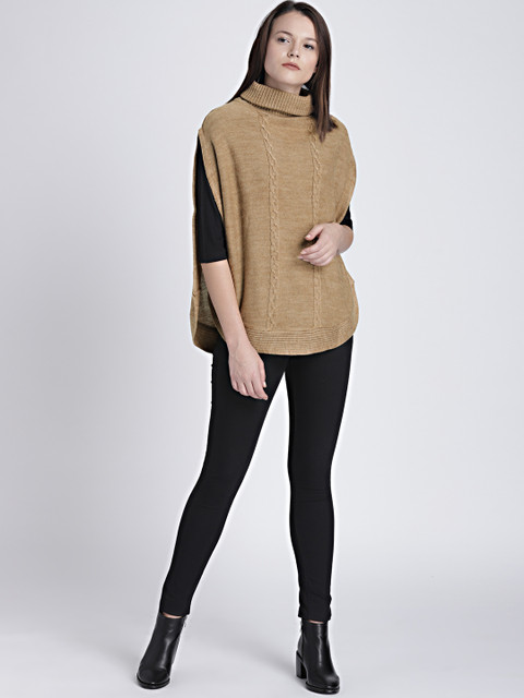 

Chemistry Women Brown Solid Turtle Neck Poncho Sweater