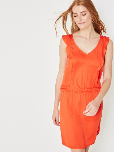 

promod Women Orange Solid Blouson Dress