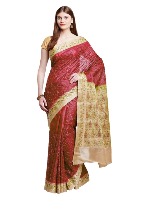 

Chhabra 555 Maroon & Beige Silk Blend Woven Design Banarasi Saree