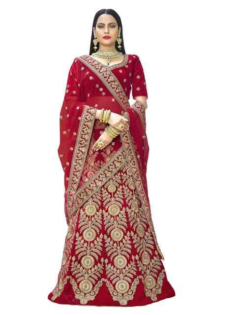 

Chhabra 555 Red & Gold-Toned Embellished Semi-Stitched Lehenga & Unstitched Blouse with Dupatta
