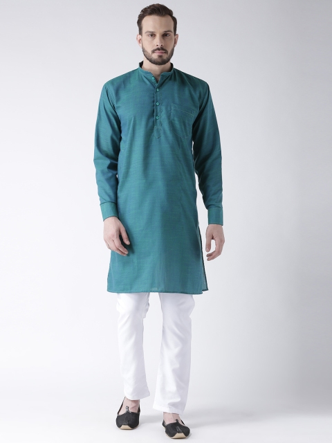 

Hangup Men Teal Solid Kurta with Pyjamas