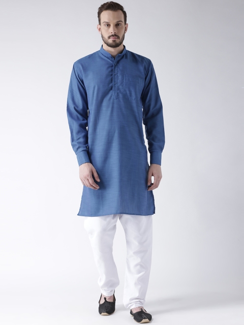 

Hangup Men Blue Solid Kurta with Pyjamas