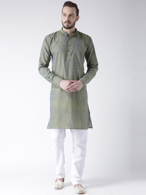 

Hangup Men Green Solid Kurta with Pyjamas