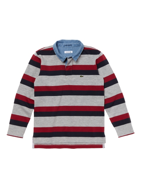 

Lacoste Boys Grey Striped Polo Collar T-shirt