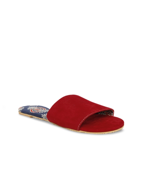 

TJORI Women Red Solid Suede Open Toe Flats