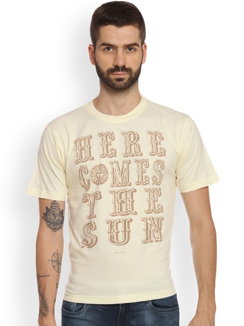

Tantra Men Cream-Coloured Printed Round Neck T-shirt