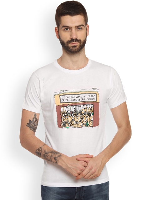 

Tantra Men White Printed Round Neck T-shirt