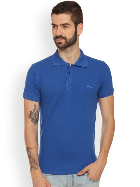 

Tantra Men Blue Solid Polo Collar T-shirt