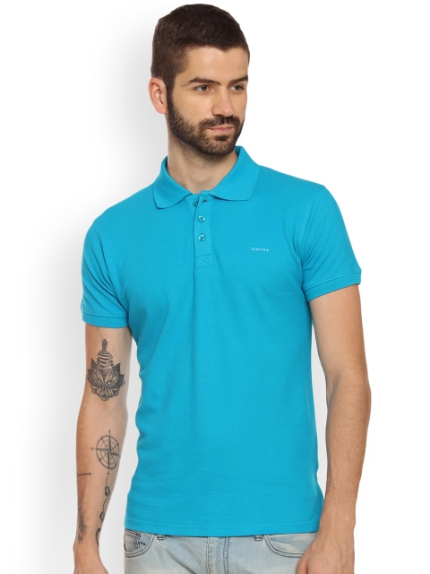 

Tantra Men Blue Solid Polo Collar T-shirt