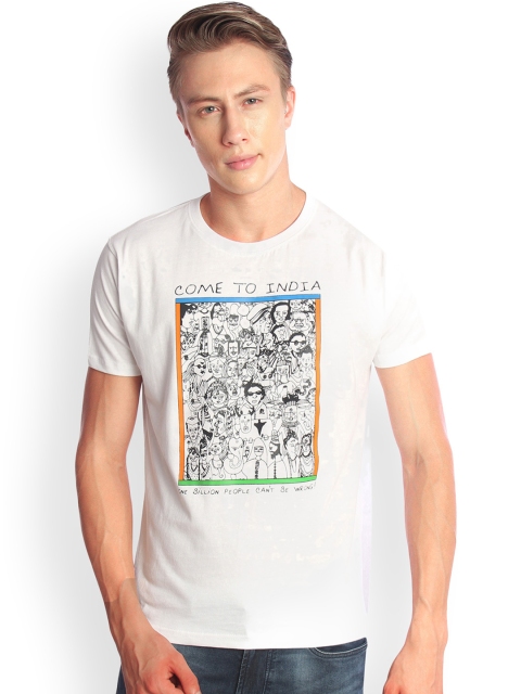 

Tantra Men White Printed Round Neck T-shirt