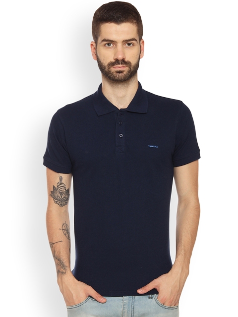

Tantra Men Navy Blue Solid Polo Collar T-shirt