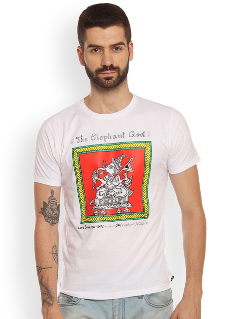 

Tantra Men White Printed Round Neck T-shirt