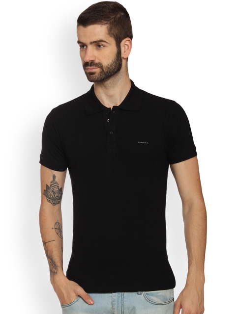 

Tantra Men Black Solid Polo Collar T-shirt