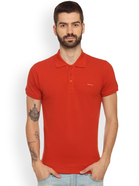 

Tantra Men Red Solid Polo Collar T-shirt