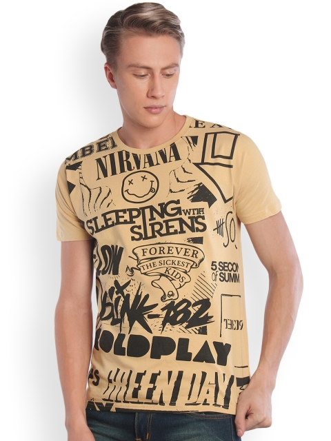 

Tantra Men Beige Printed Round Neck T-shirt