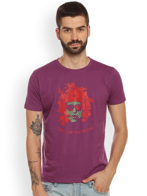 

Tantra Men Purple Printed Round Neck T-shirt